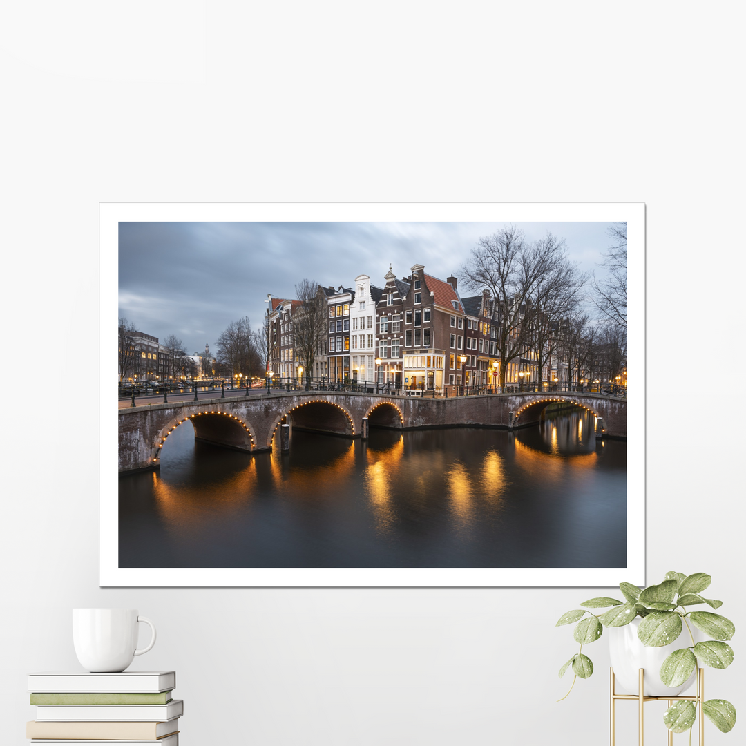 Puente sobre Leidsegracht | Impresión de trapo de fotos de Amsterdam Hahnemühle