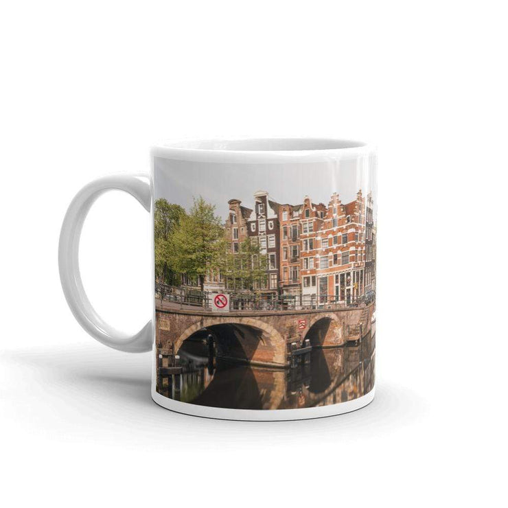 Amsterdam canal on Lekkeresluis l White glossy mug
