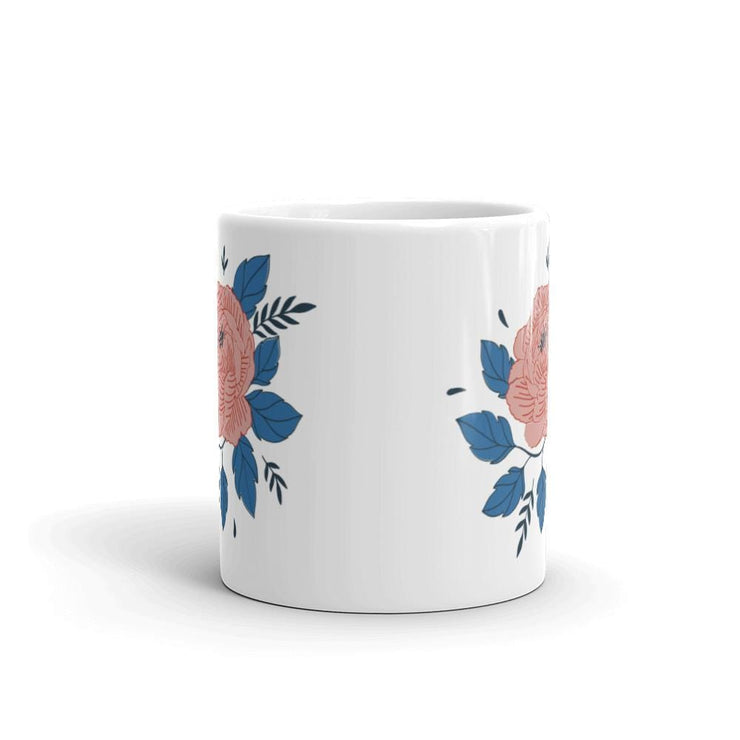 White glossy mug, Rose flower design - lorenacirstea